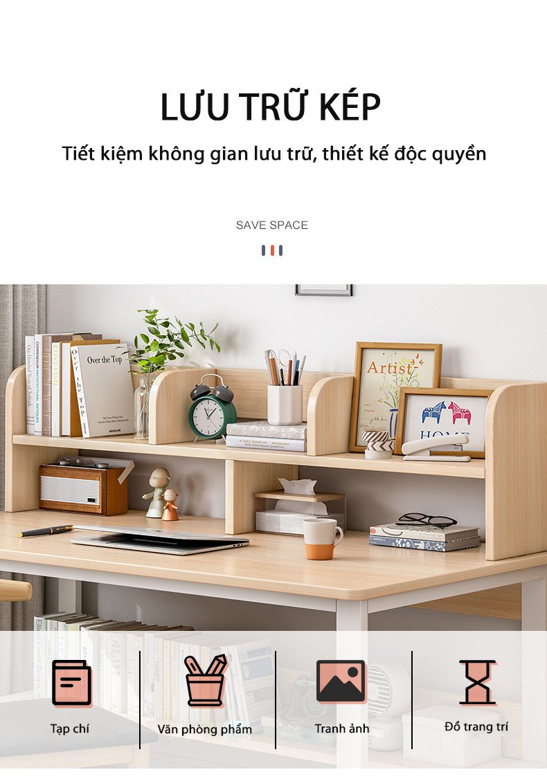 Bàn học sinh chân kim loại kết hợp tủ lưu trữ